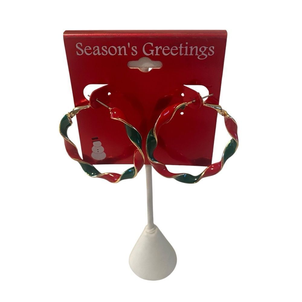 Season's Greetings Red, Green & Gold Toned Twisted Hoops.
